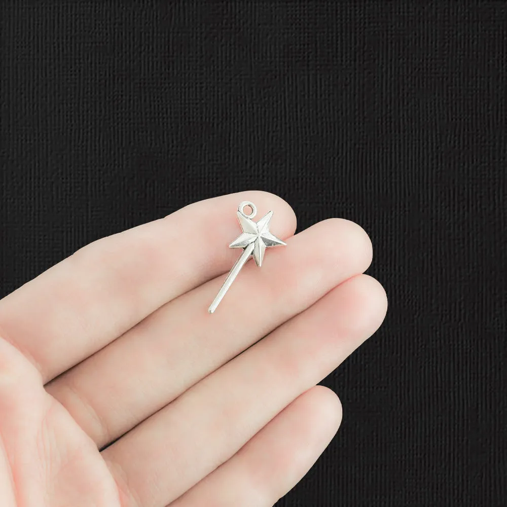 10 Magic Wand Antique Silver Tone Charms - SC2377