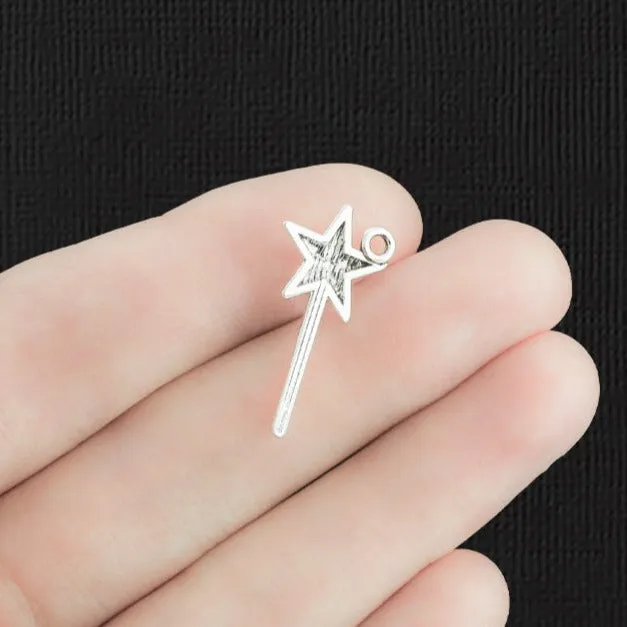 10 Magic Wand Antique Silver Tone Charms - SC2377