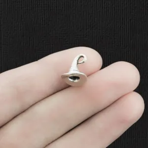10 Witch Hat Antique Silver Tone Charms 3D - SC2917