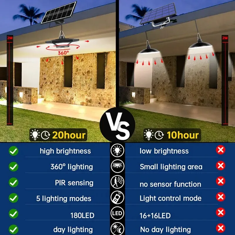 180 Led Solar Pendant Light for Shed Gazebo Garage