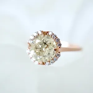 2 carat Salt and Pepper Diamond Ring - Light Champagne Diamond Compass Ring 14k Rose Gold