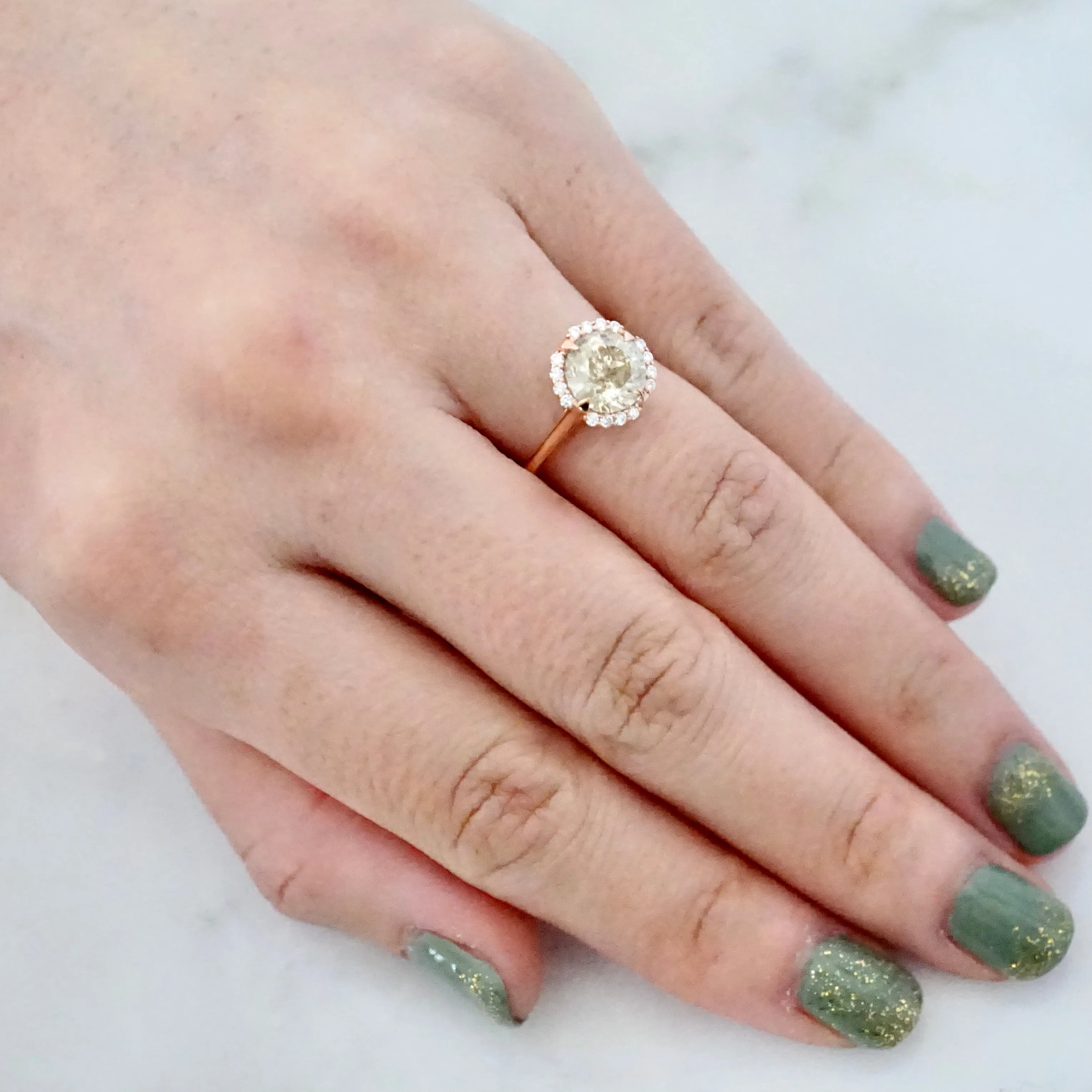 2 carat Salt and Pepper Diamond Ring - Light Champagne Diamond Compass Ring 14k Rose Gold