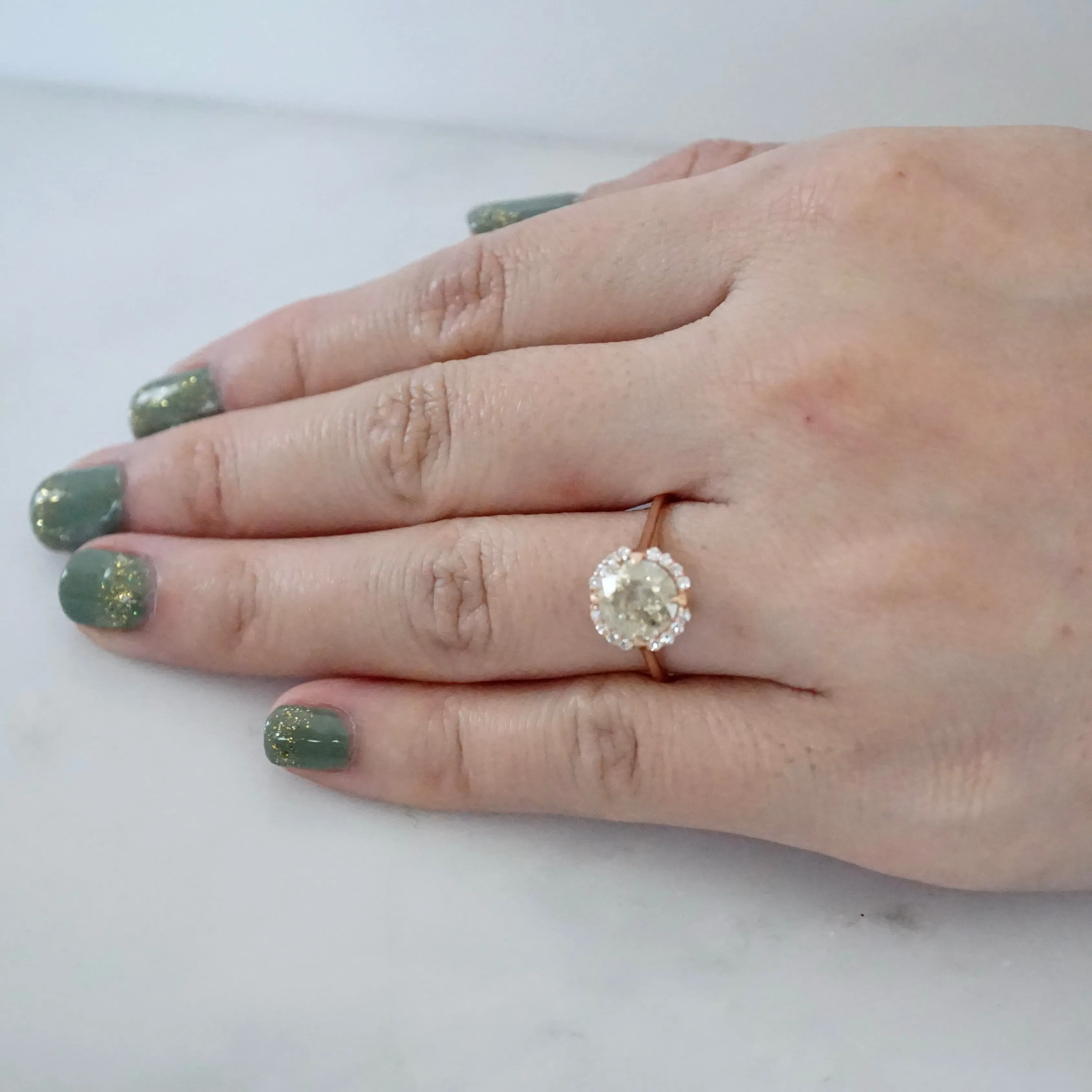 2 carat Salt and Pepper Diamond Ring - Light Champagne Diamond Compass Ring 14k Rose Gold