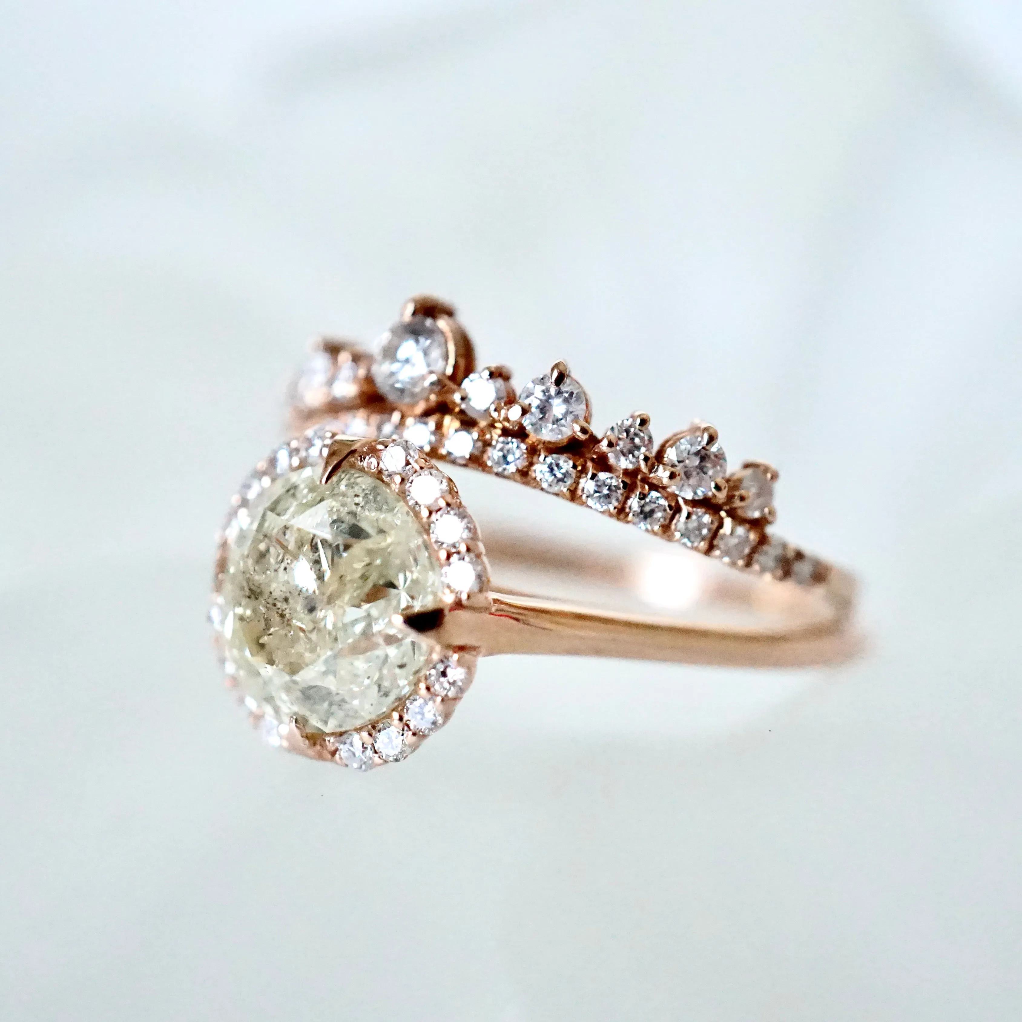 2 carat Salt and Pepper Diamond Ring - Light Champagne Diamond Compass Ring 14k Rose Gold