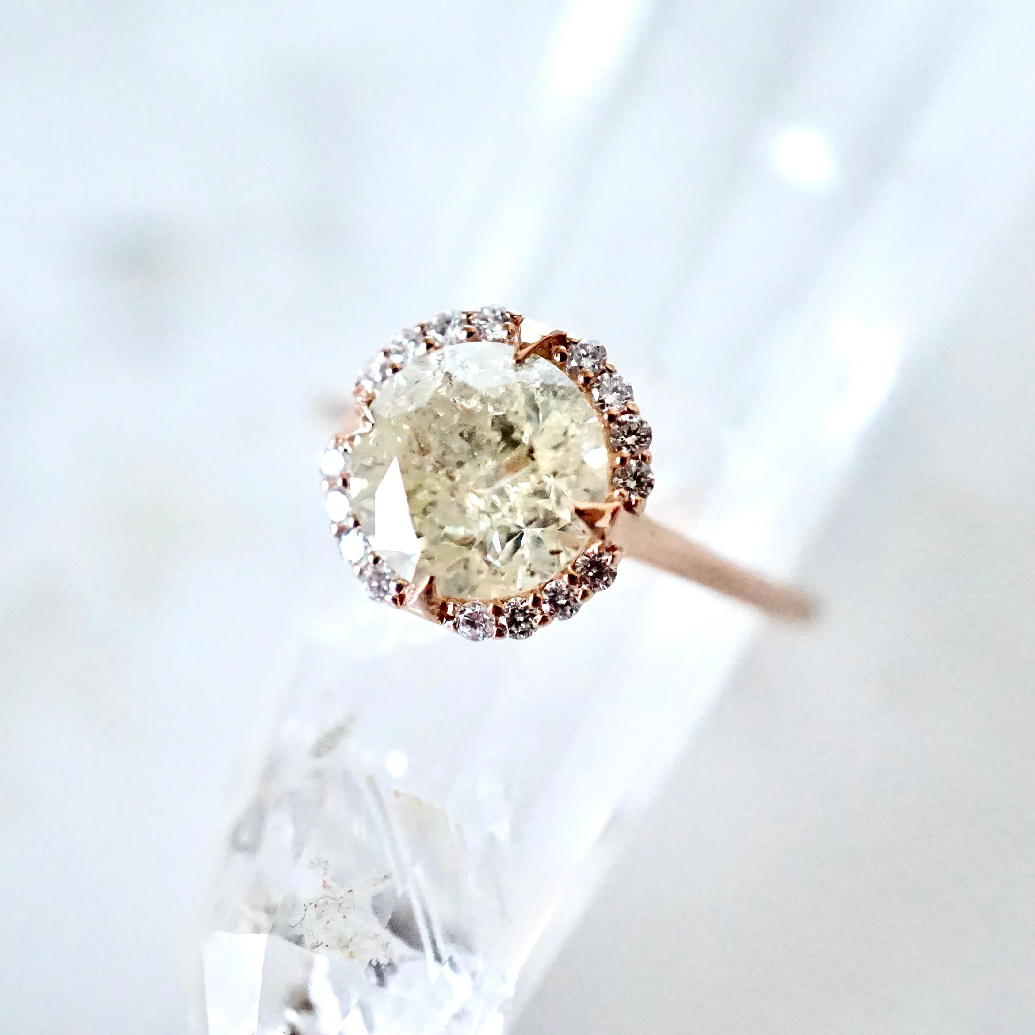 2 carat Salt and Pepper Diamond Ring - Light Champagne Diamond Compass Ring 14k Rose Gold