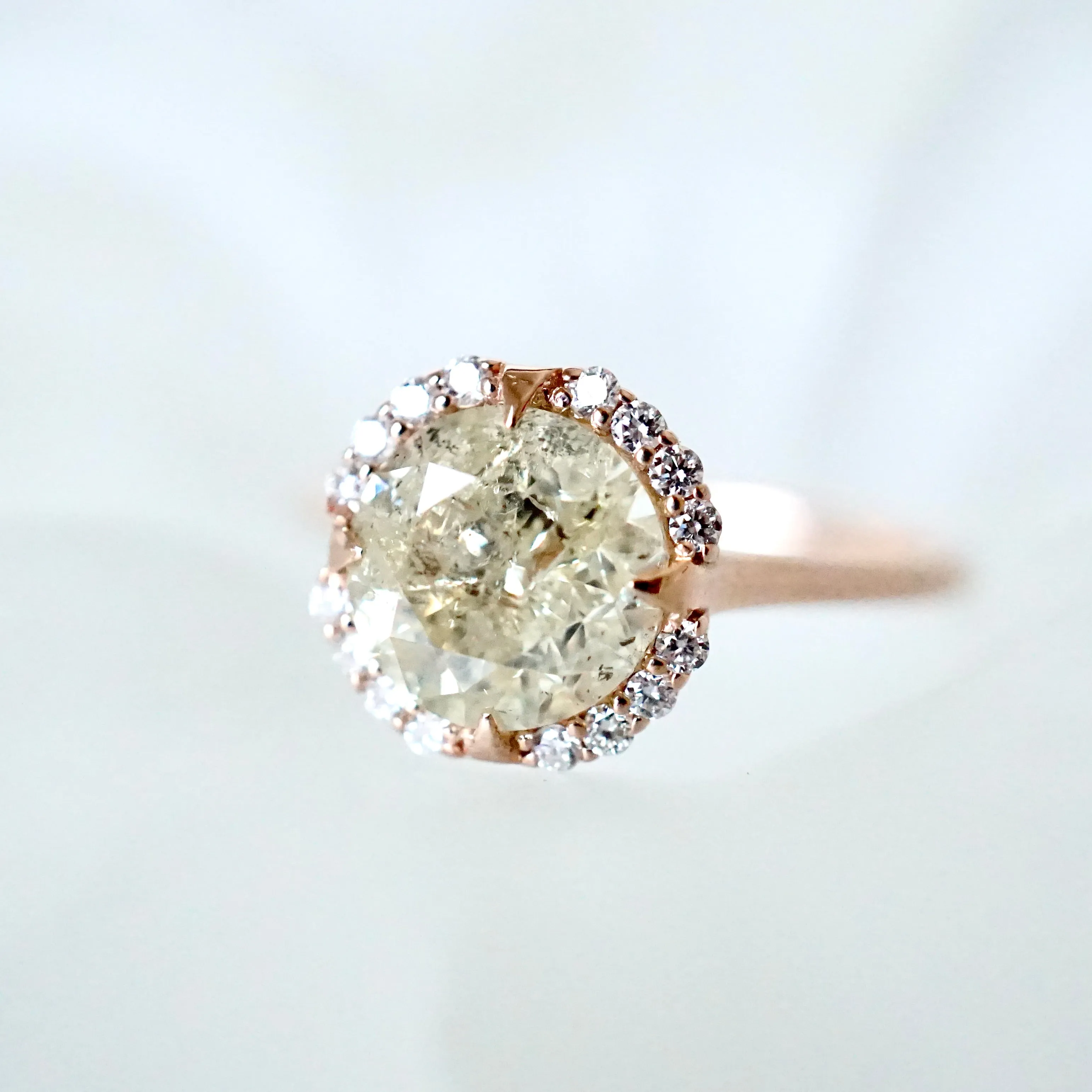 2 carat Salt and Pepper Diamond Ring - Light Champagne Diamond Compass Ring 14k Rose Gold