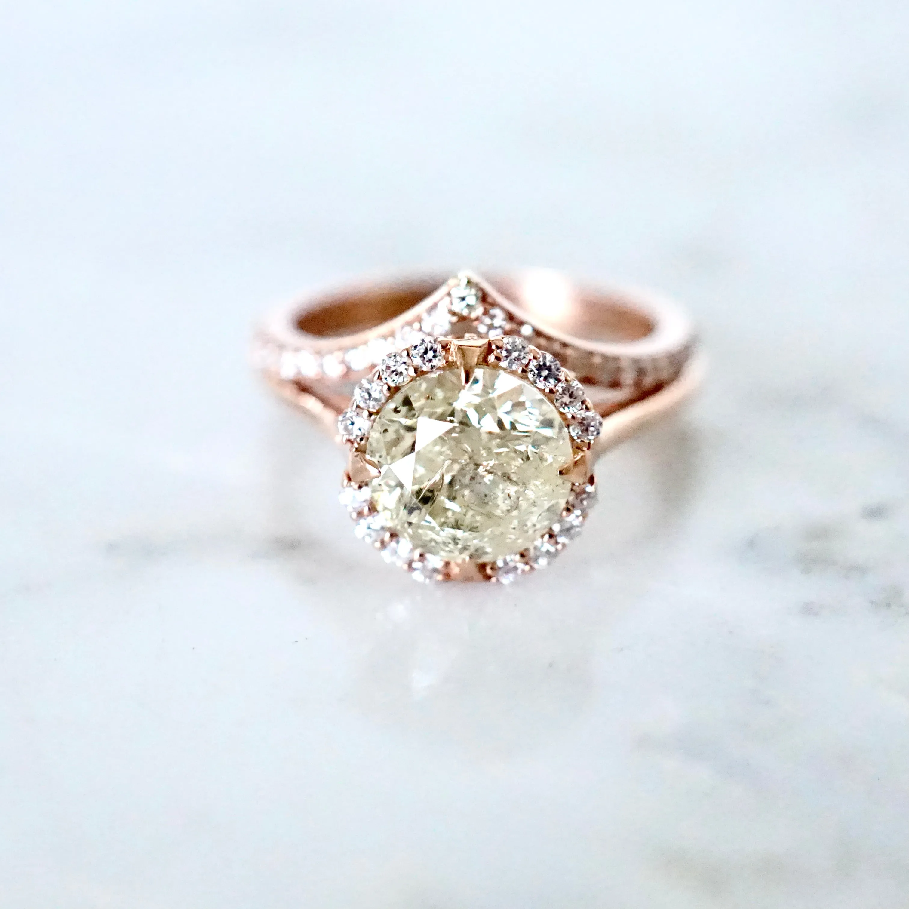 2 carat Salt and Pepper Diamond Ring - Light Champagne Diamond Compass Ring 14k Rose Gold