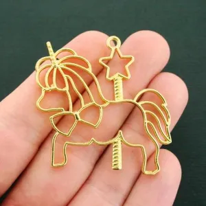 2 Unicorn Antique Gold Tone Charms - GC1272