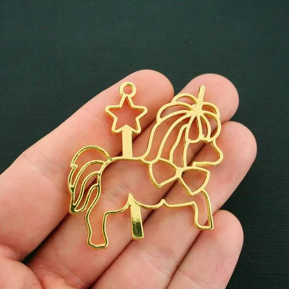 2 Unicorn Antique Gold Tone Charms - GC1272