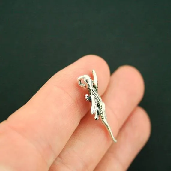 6 Dragon Antique Silver Tone Charms - SC7318