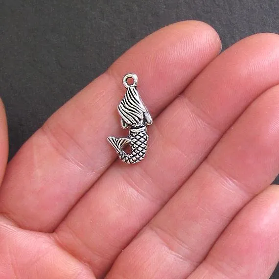 8 Mermaid Antique Silver Tone Charms 2 Sided - SC329