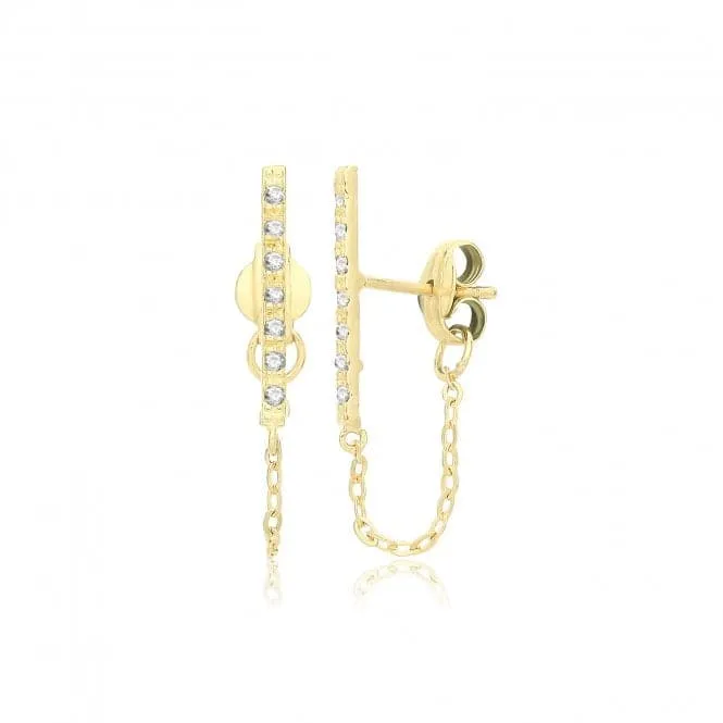 9ct Yellow Gold Zirconia Bar Studs With Chain ES743