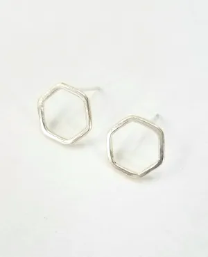 Amanda Moran Designs Handmade Sterling Silver Hexagon Stud Earrings