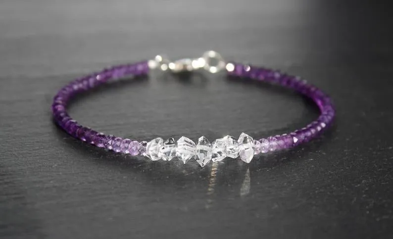 Amethyst with Herkimer Diamonds Ombre Bracelet