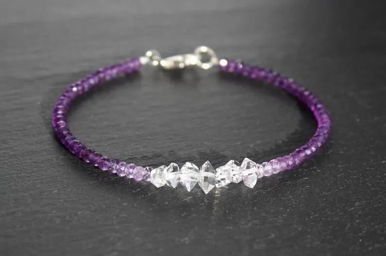 Amethyst with Herkimer Diamonds Ombre Bracelet