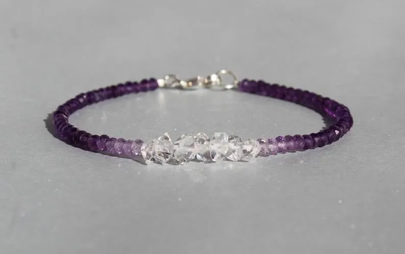 Amethyst with Herkimer Diamonds Ombre Bracelet