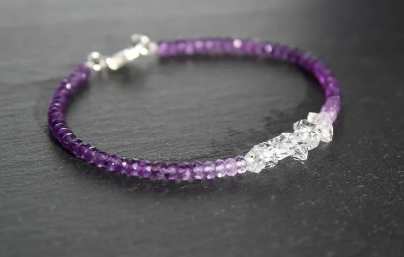 Amethyst with Herkimer Diamonds Ombre Bracelet