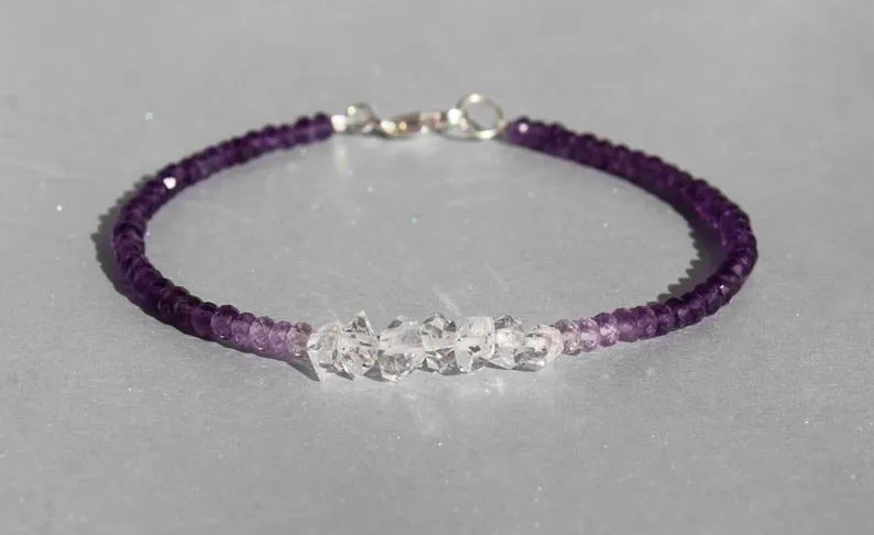 Amethyst with Herkimer Diamonds Ombre Bracelet