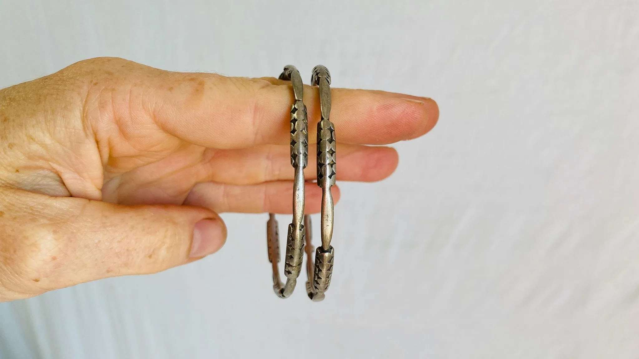 Antique Silver Berber Bangles. Pair. Set. Sterling. 0308
