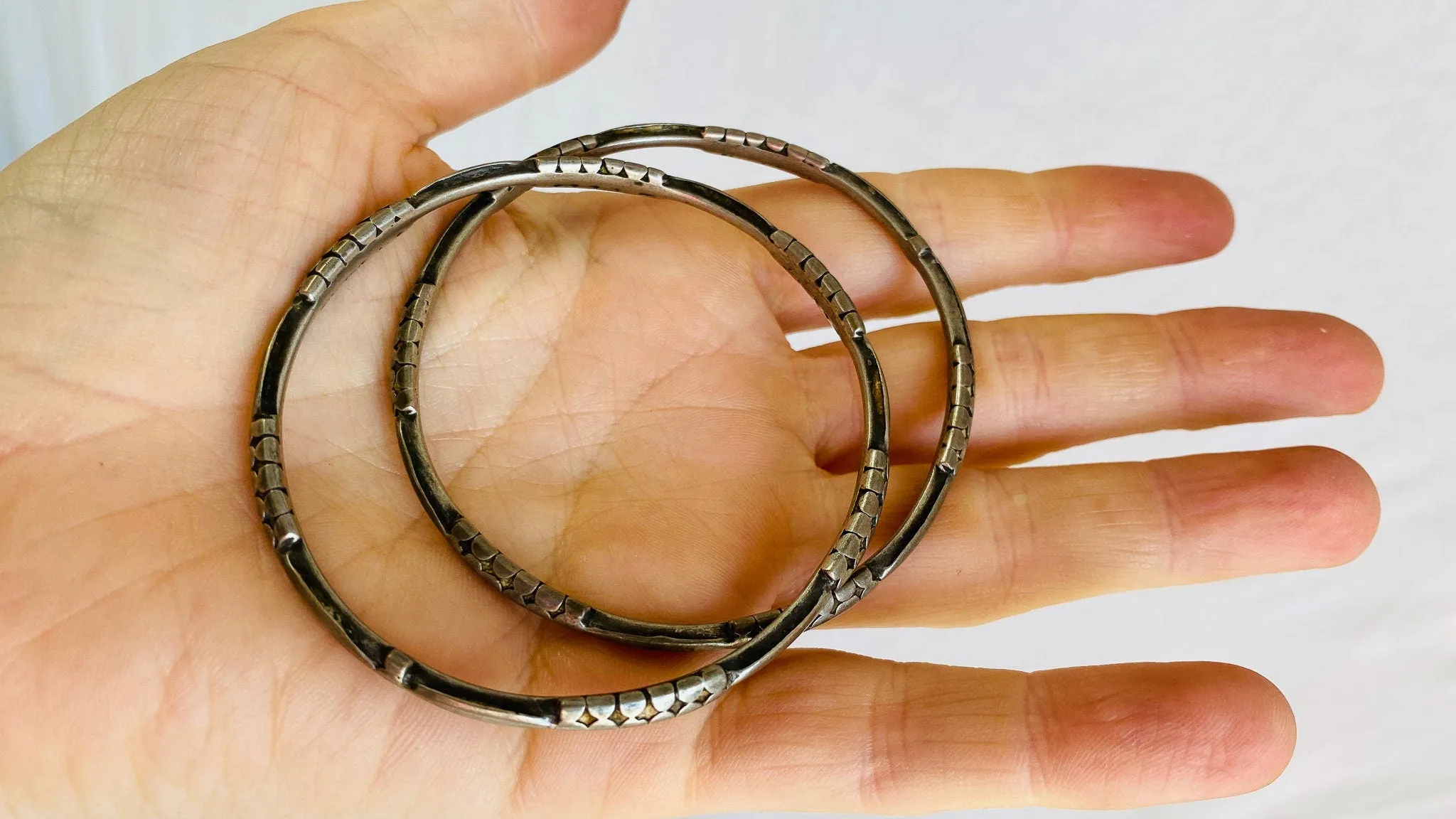 Antique Silver Berber Bangles. Pair. Set. Sterling. 0308