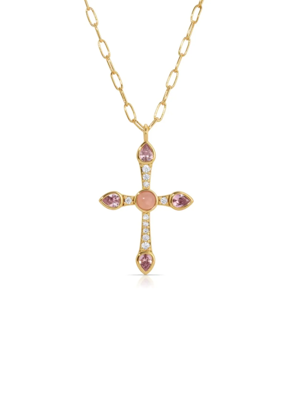 Camille Cross Necklace, Pink Opal
