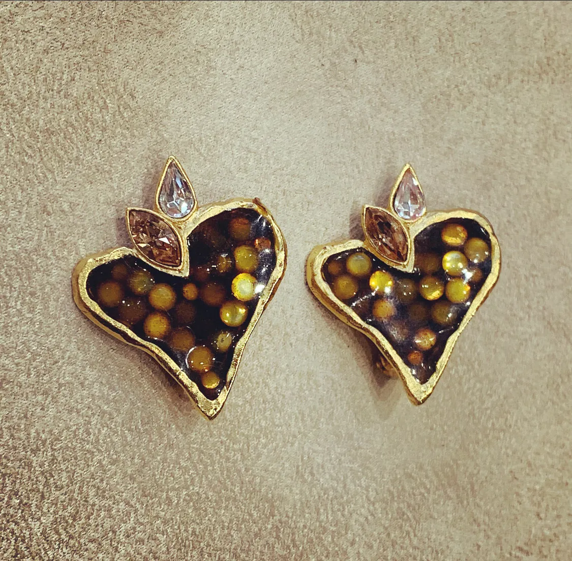 Christian Lacroix Heart Earrings brown glass