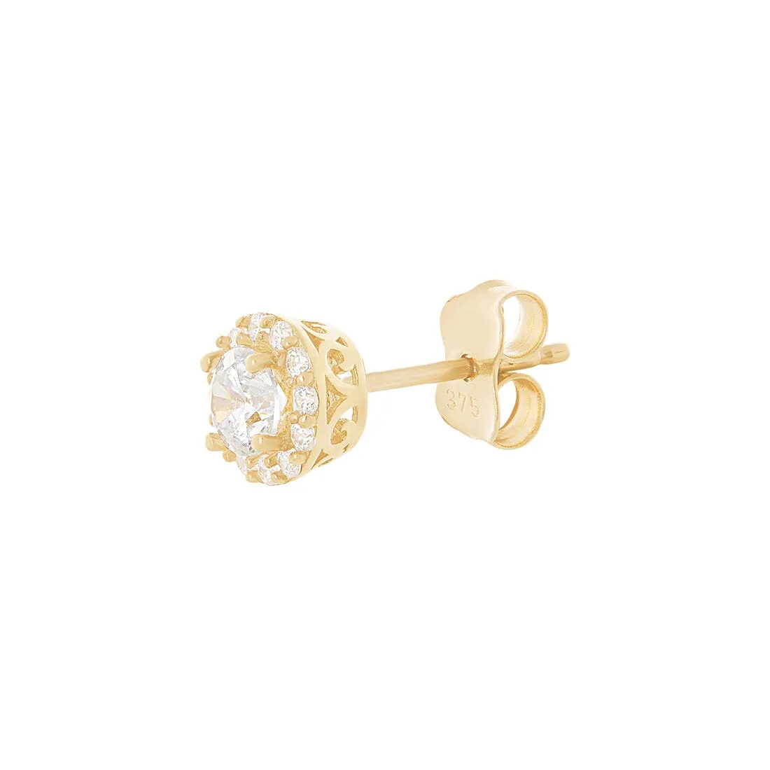 Cubic Zirconia Halo Stud Earrings in 9ct Yellow Gold