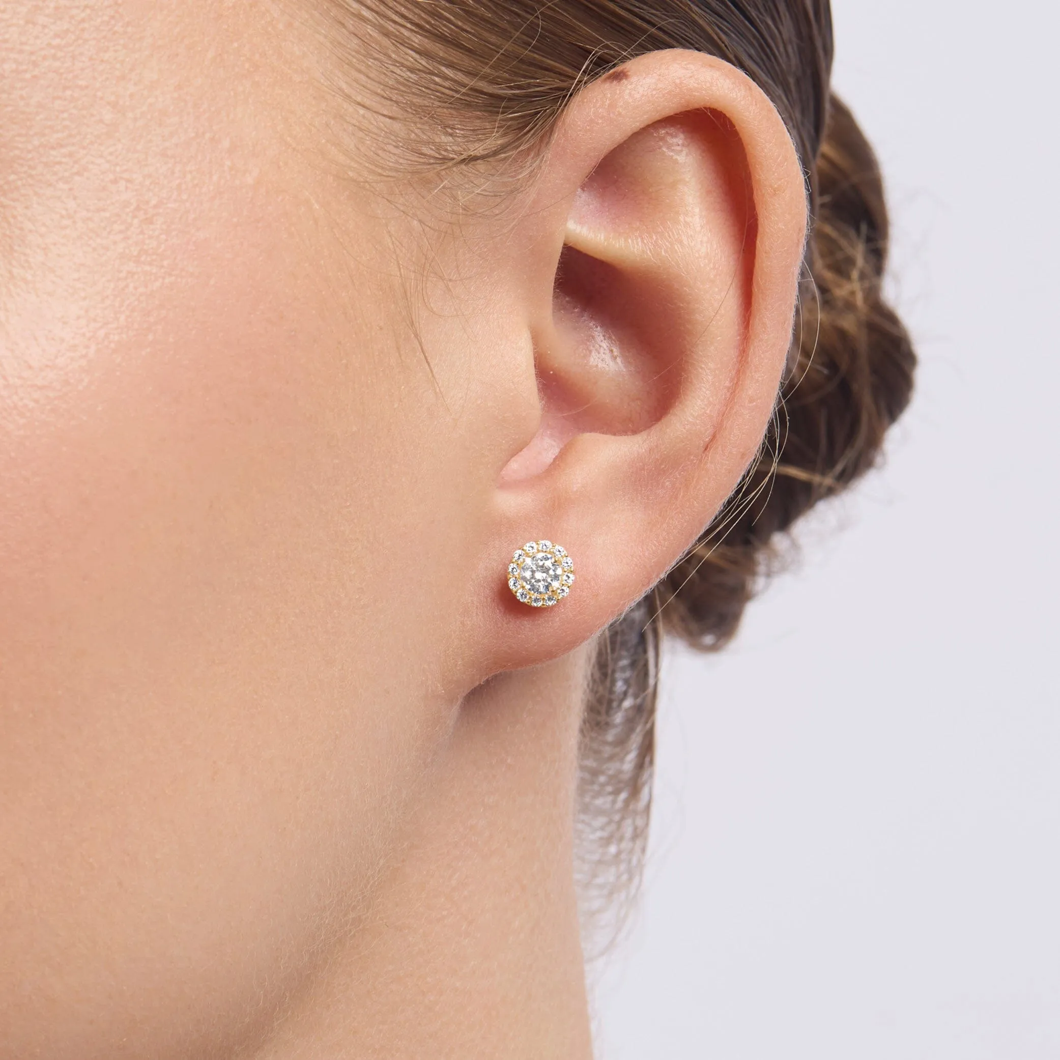 Cubic Zirconia Halo Stud Earrings in 9ct Yellow Gold