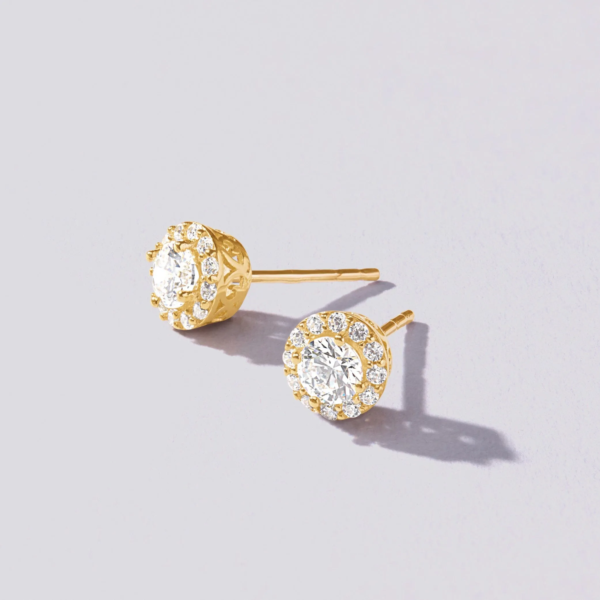 Cubic Zirconia Halo Stud Earrings in 9ct Yellow Gold