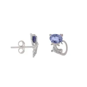 Delicate Tanzanite Cat Design Studs Earrings