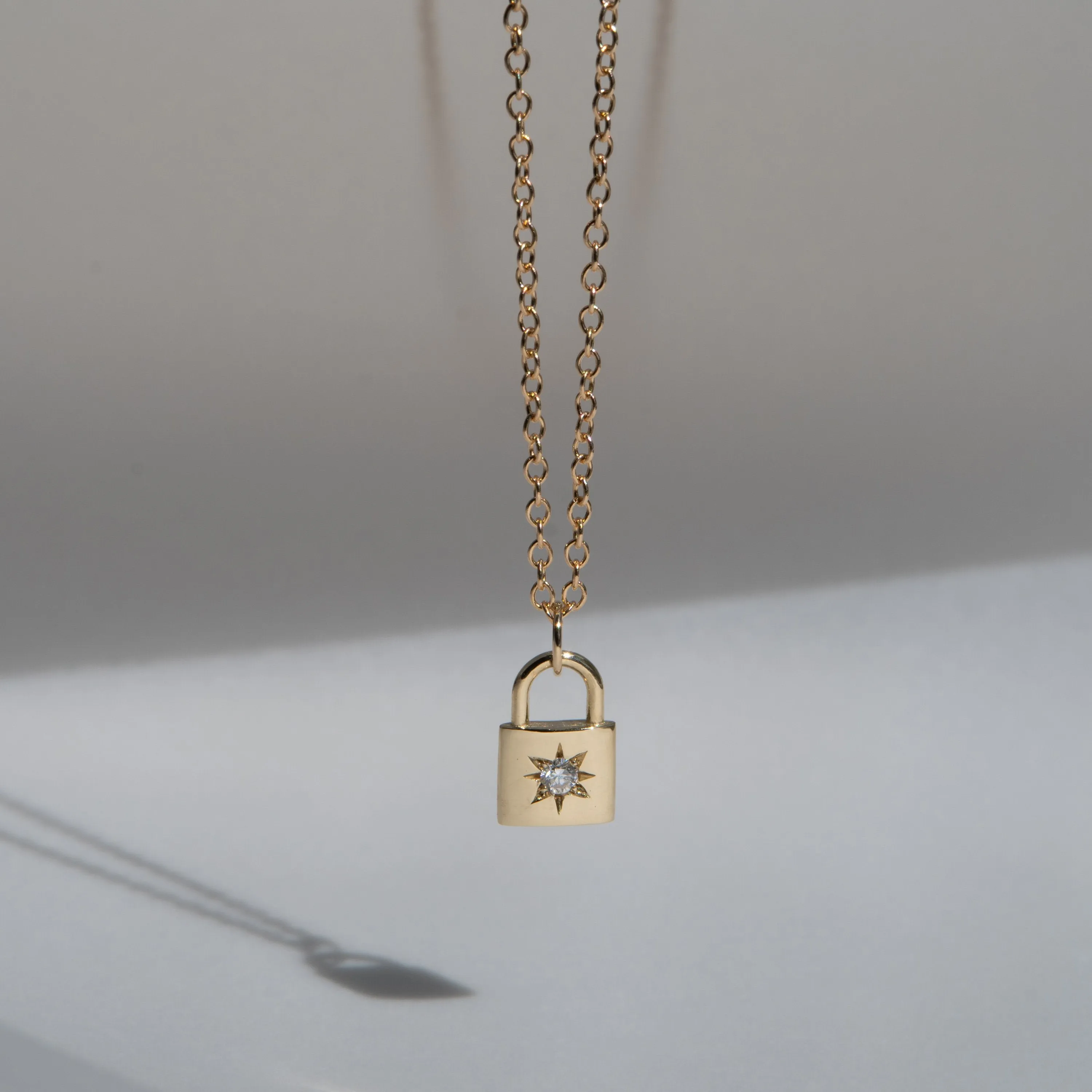 Diamond Padlock Necklace - 14k Yellow Gold
