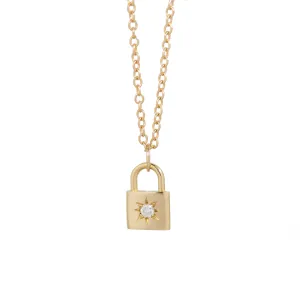 Diamond Padlock Necklace - 14k Yellow Gold