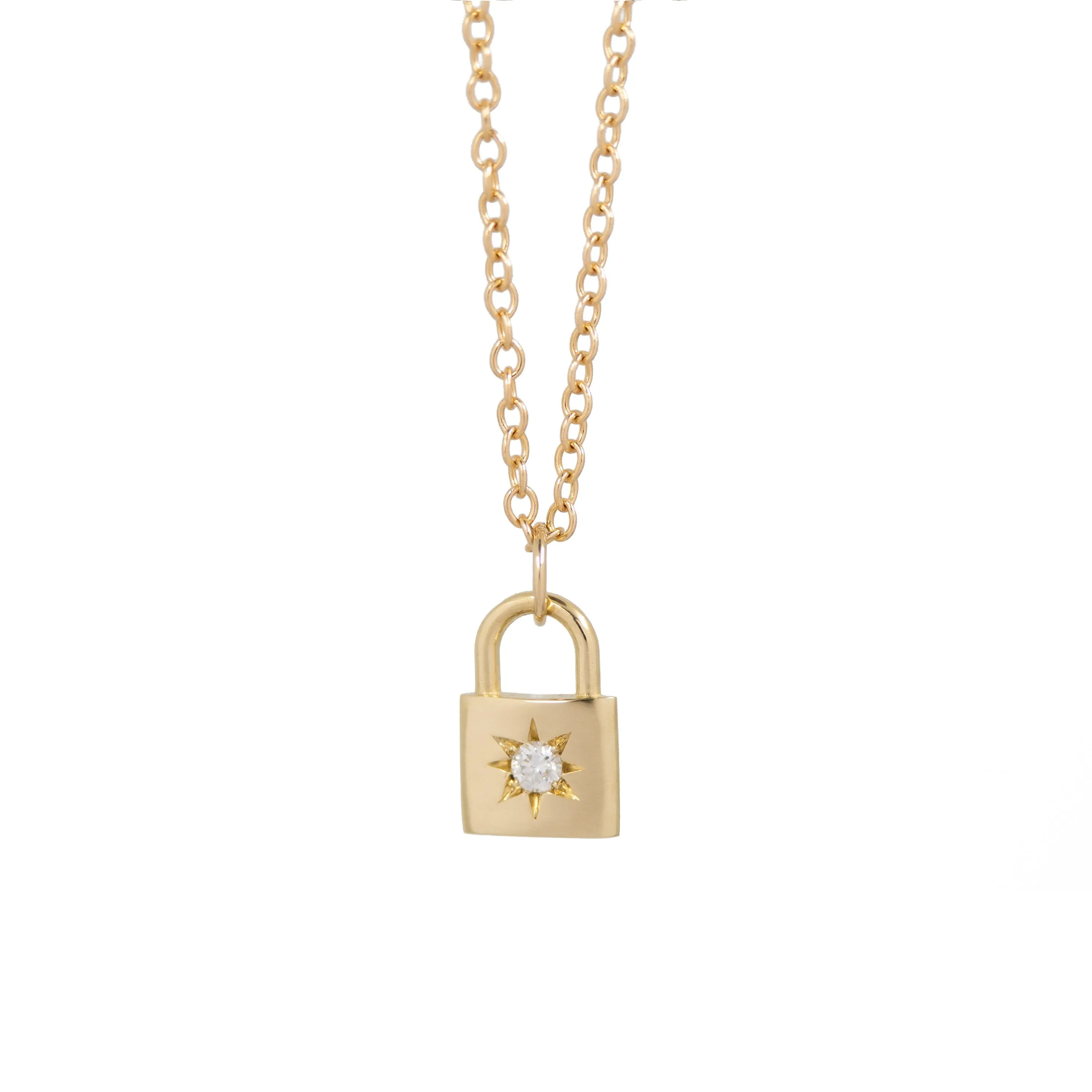 Diamond Padlock Necklace - 14k Yellow Gold