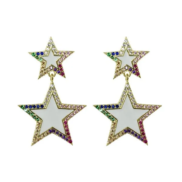 ENAMEL DOUBLE STAR EARRINGS