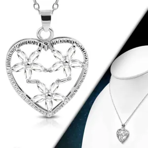 Floral Heart Large Cubic Zirconia Heart Pendant Necklace