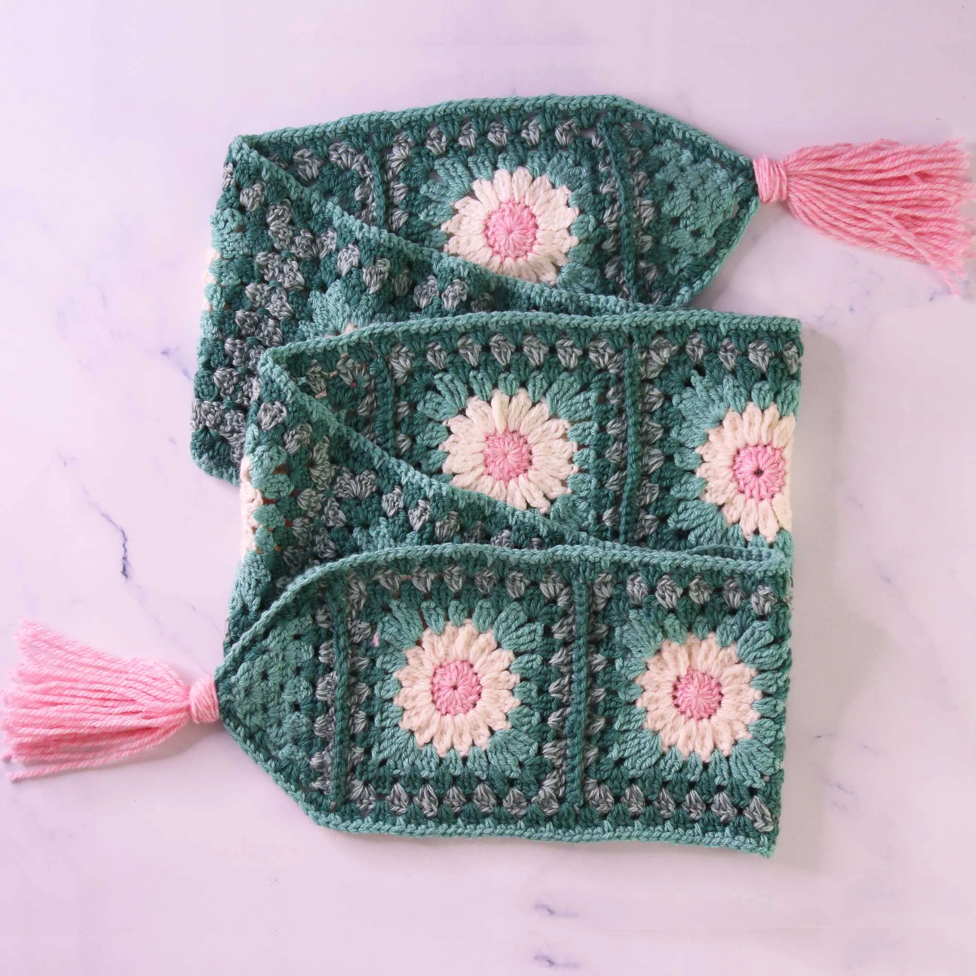 Flower Granny Square Scarf Crochet Pattern
