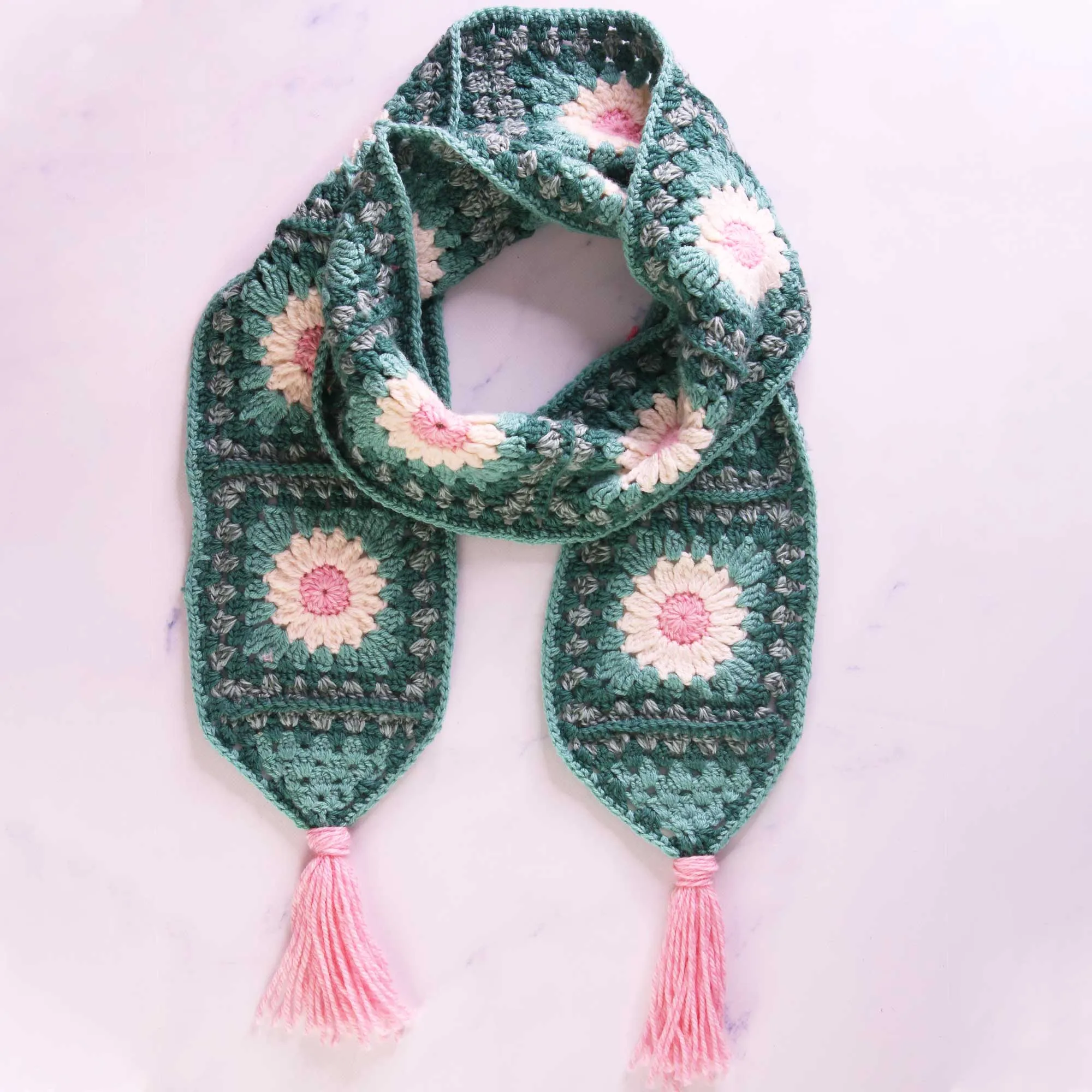 Flower Granny Square Scarf Crochet Pattern