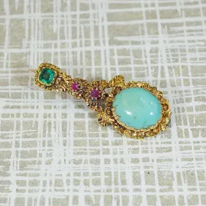 Gem Set 18k Gold Comet Brooch