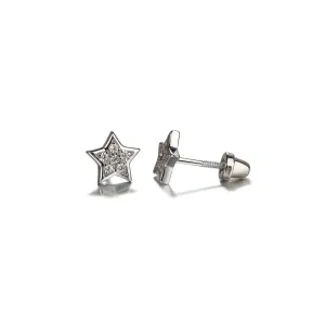 Girls Sterling Silver Screw-Back Star CZ Earrings for Kids