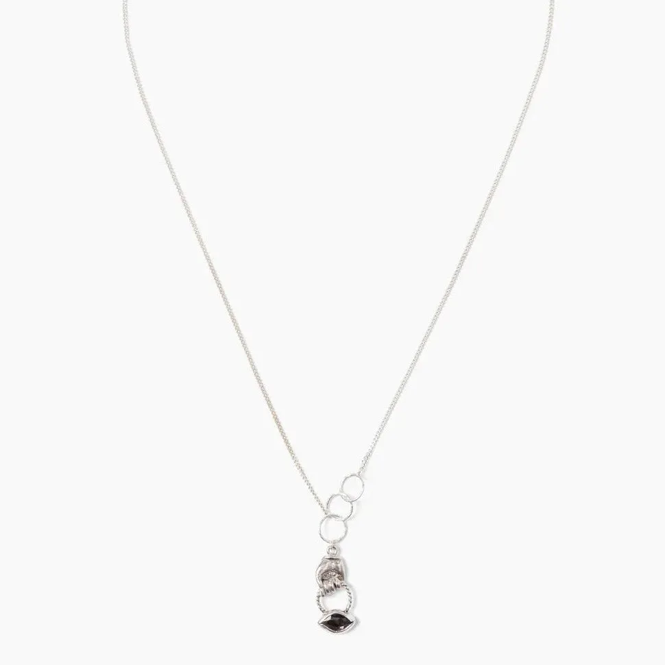 Hypersthene Mano Evil Eye Charm Necklace