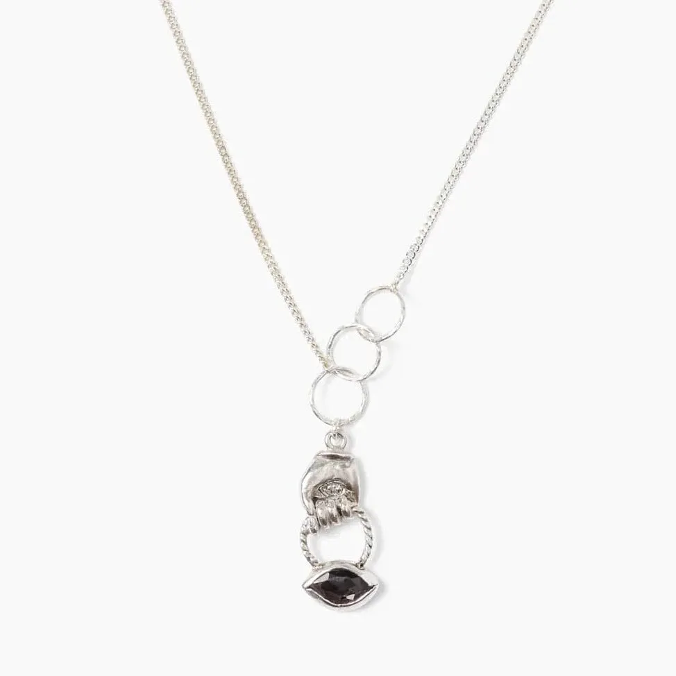Hypersthene Mano Evil Eye Charm Necklace