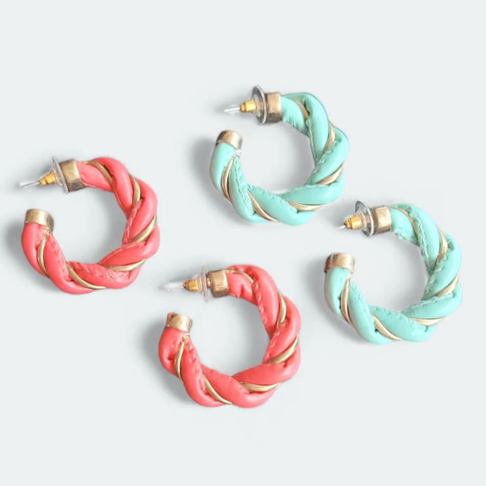 Leather Twisted Hoops