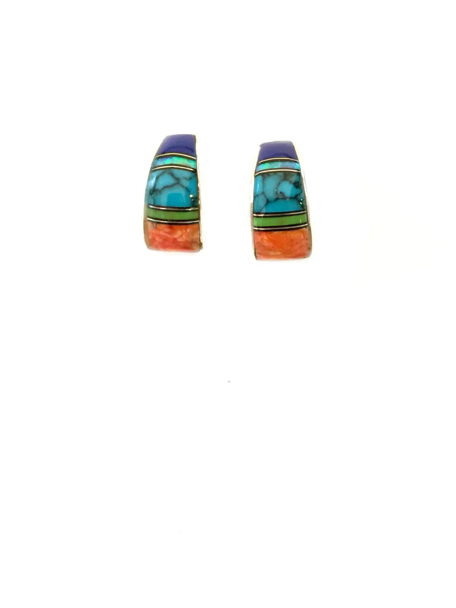 Multistone Inlay Post Hoops