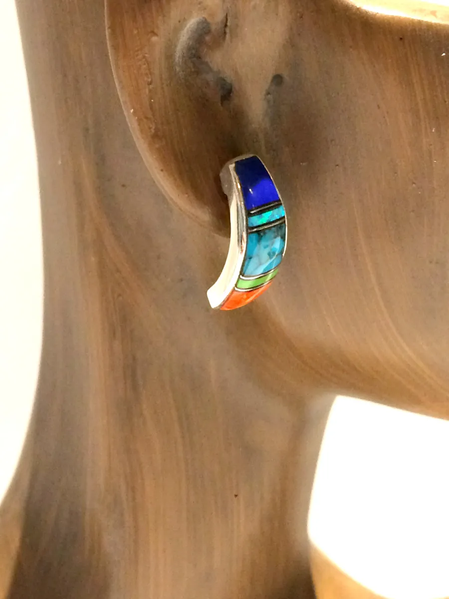 Multistone Inlay Post Hoops