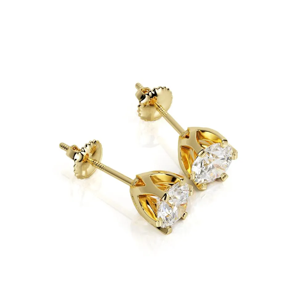 Pale Light Solitaire Earrings 1 Natural Diamonds in Yellow Gold