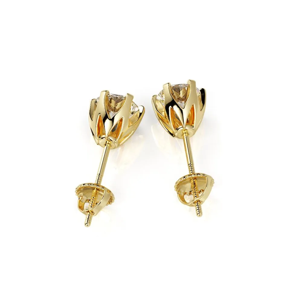Pale Light Solitaire Earrings 1 Natural Diamonds in Yellow Gold