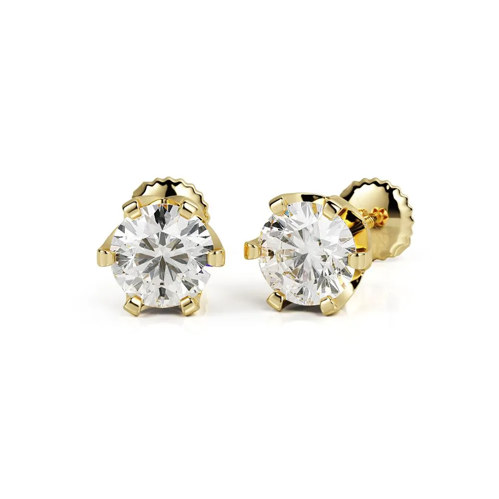 Pale Light Solitaire Earrings 1 Natural Diamonds in Yellow Gold