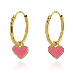 Pink Enamel Dangle Heart Huggies