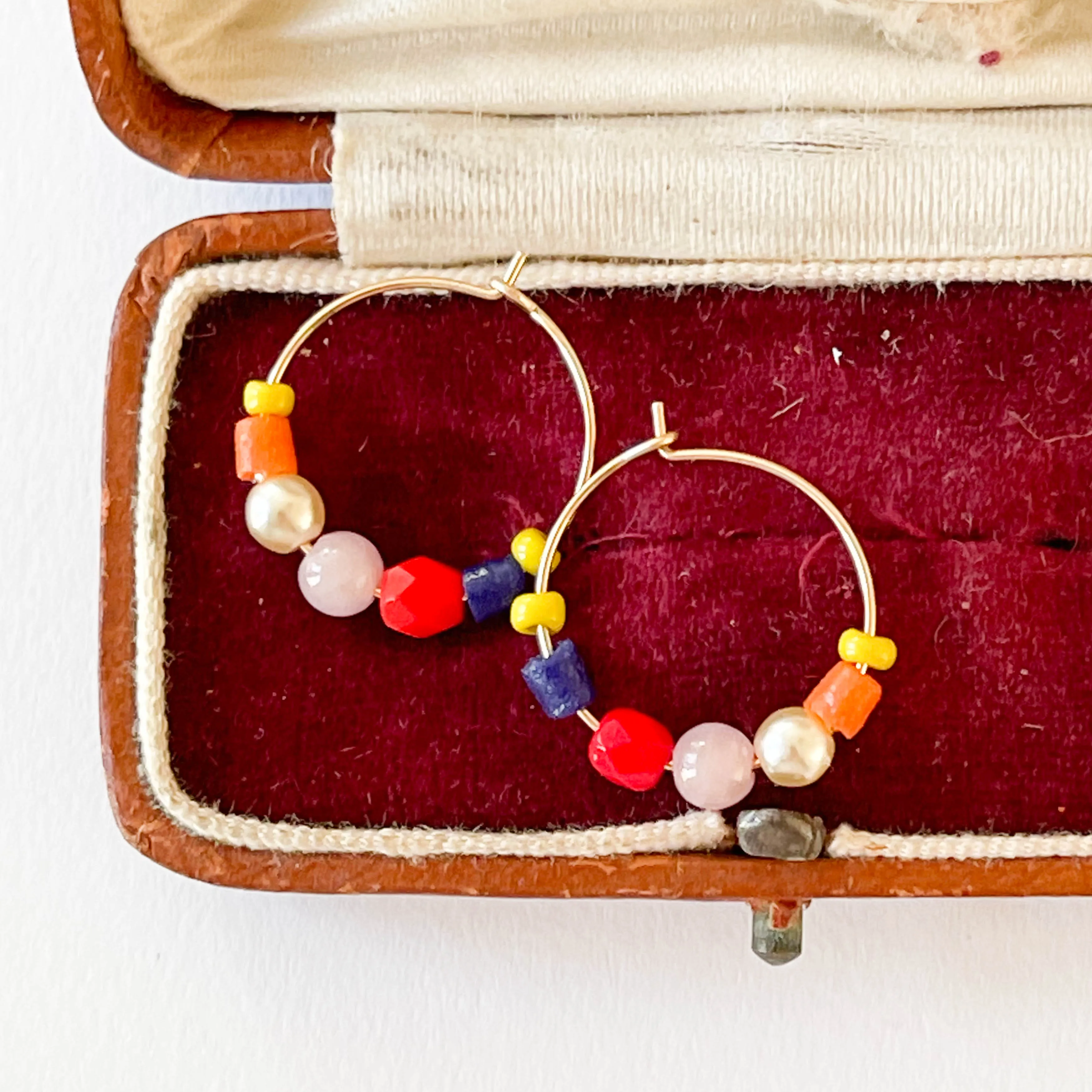 Small colorful gold filled hoops