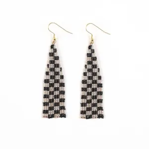Smoke Checkerboard Fringe Earrings